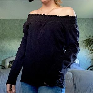 Vintage ruffle off the shoulder black long sleeve